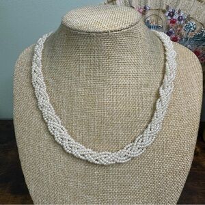 Napier Simulated Pearl Torsade Necklace Braided Gold Tone Vintage 18-20”